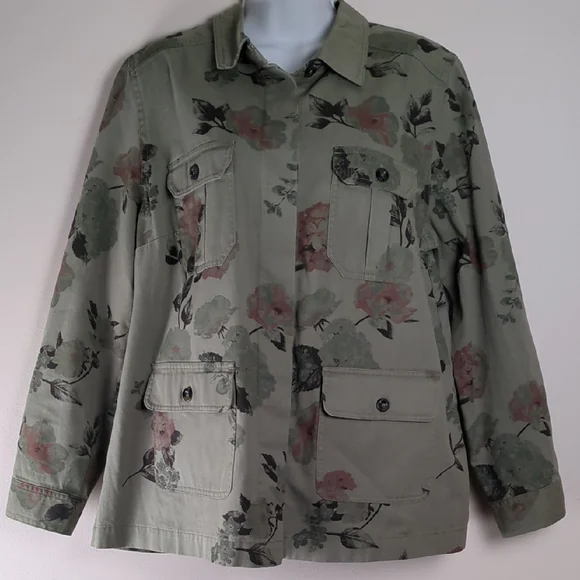 Amanda Green Cotton Floral Utility Jacket Size XL - Picture 1 of 11